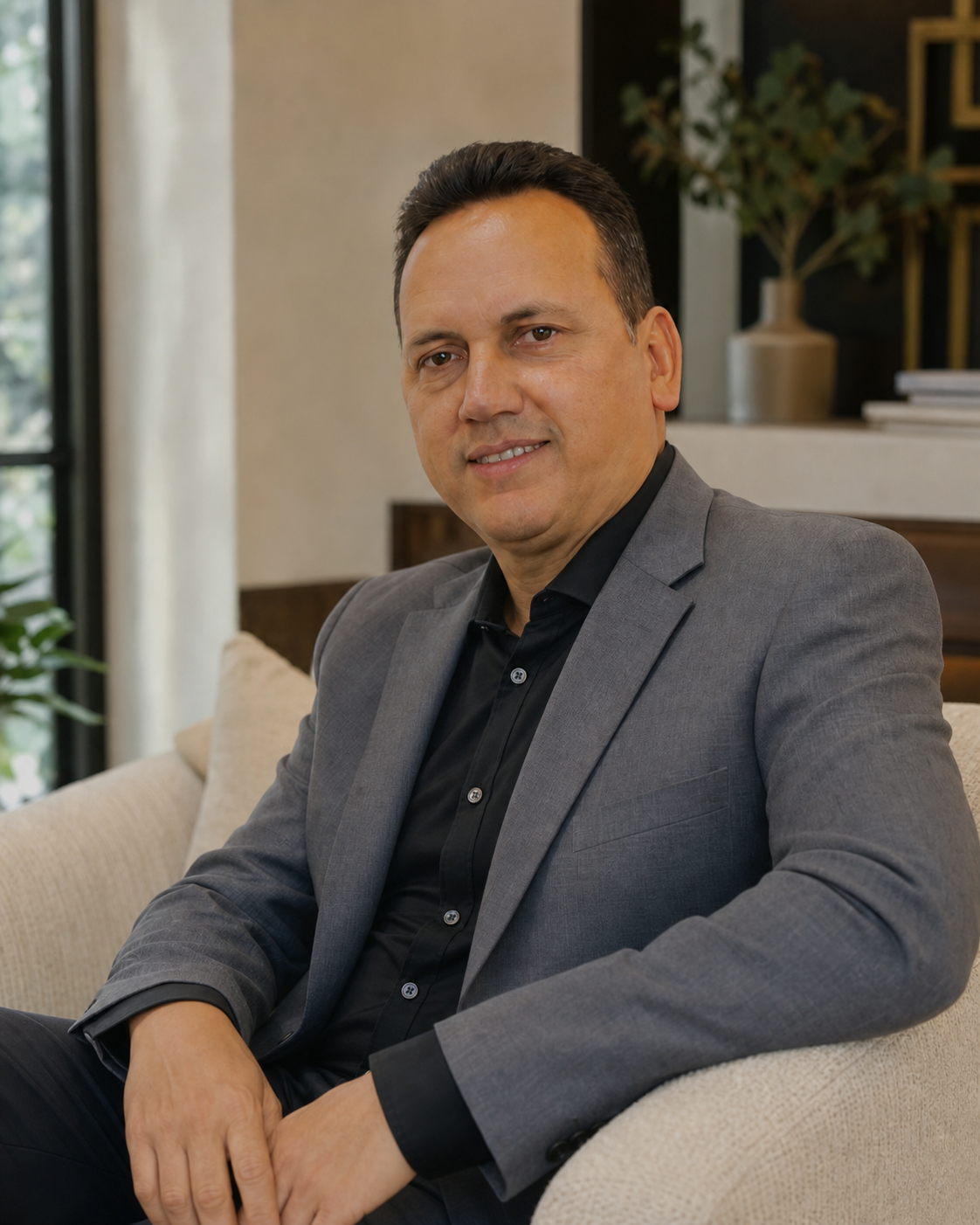 Santos Garcia seated, ready to talk through a client's real estate goals